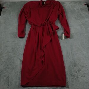 Vintage Norma Walters Dress Womens 8 Red Wool Draped Midi‎ 80s NWT Retro